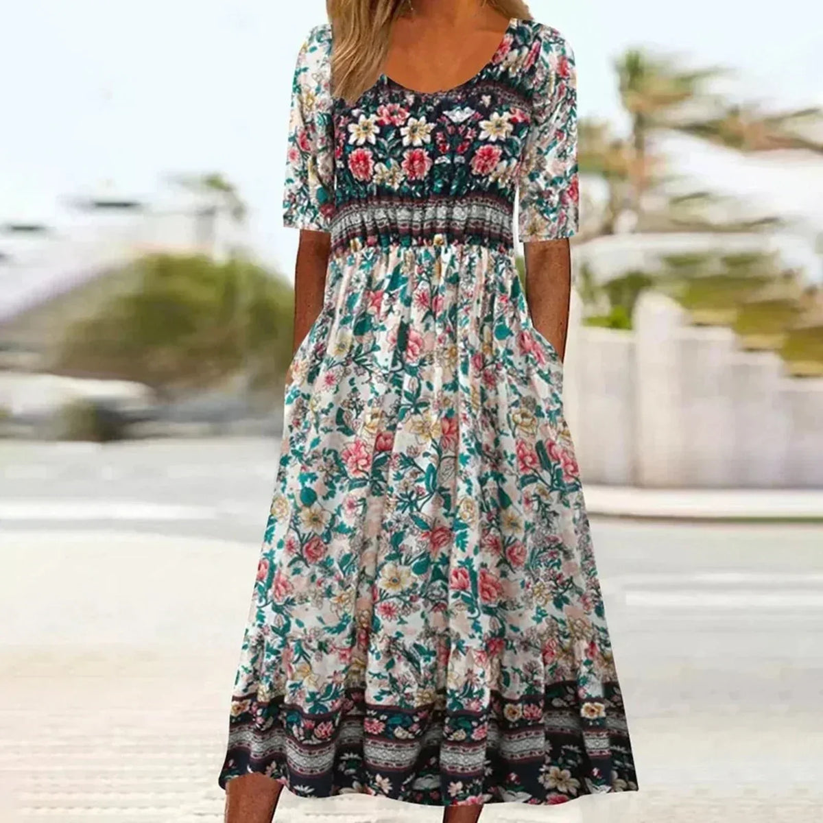 NANCY | BOHO PRINT TUMMY-COVERAGE MIDI DRESS