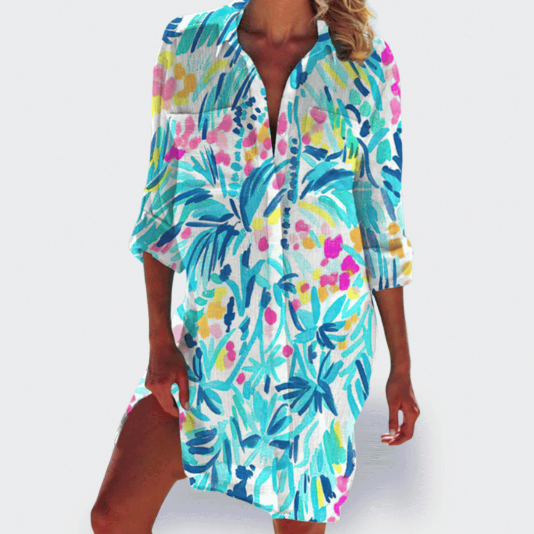GRACE | ELEGANT VIBRANT TUMMY-COVERAGE DRAPED DRESS