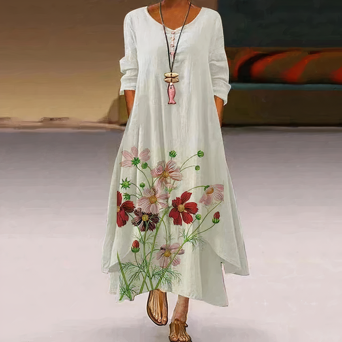 FLORA | ELEGANT FLORAL TUMMY-COVERAGE MAXI DRESS