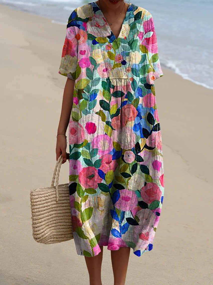 TIANA | ELEGANT FLORAL TUMMY-COVERAGE DRESS