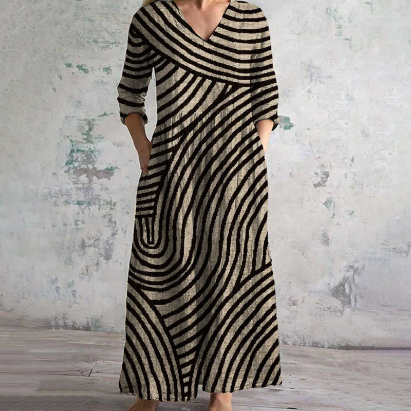 ROBYN | CURVED STRIPE TUMMY-COVERAGE MAXI DRESS