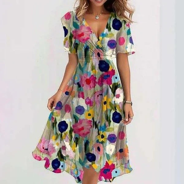 MATILDA | FLORAL WRAP TUMMY-COVERAGE MIDI DRESS