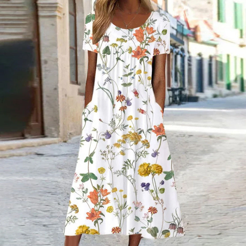 LAYLA | ELEGANT TUMMY-COVERAGE BOHO FLORAL DRESS