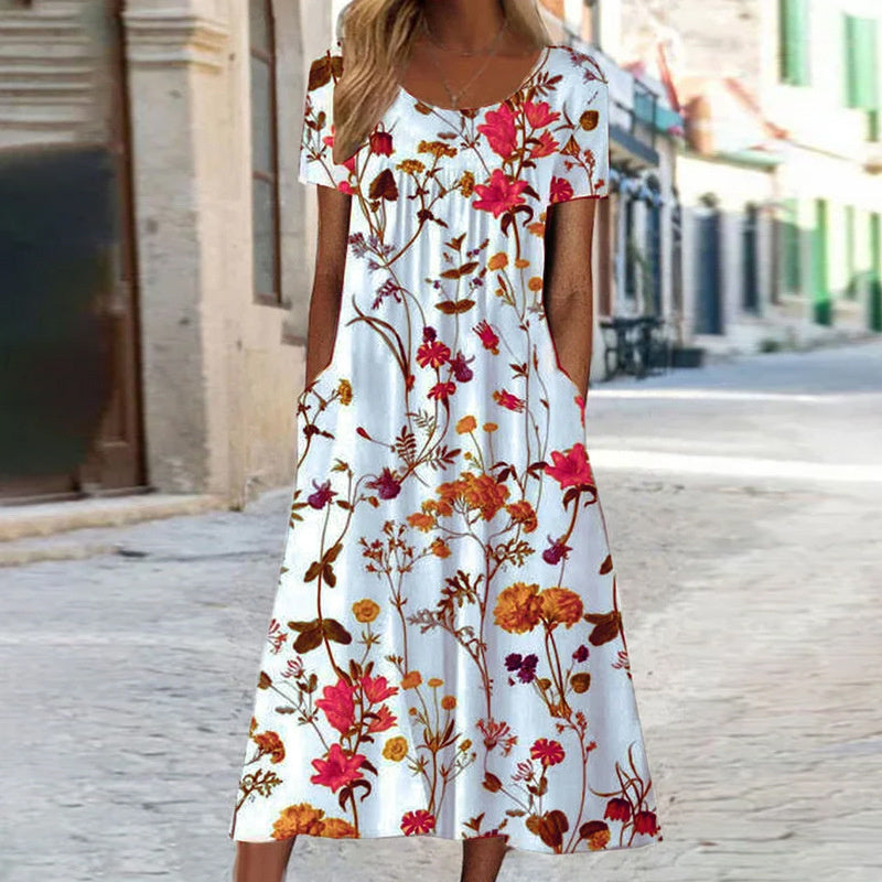 LAYLA | ELEGANT TUMMY-COVERAGE BOHO FLORAL DRESS