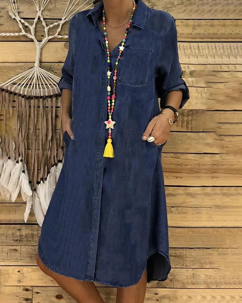 MAEVE | STYLISH DENIM TUMMY-COVERAGE SHIRT DRESS