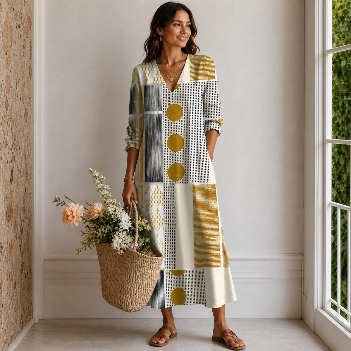 DARCIE | BOHEMIAN PATCHWORK TUMMY-COVERAGE MAXI DRESS
