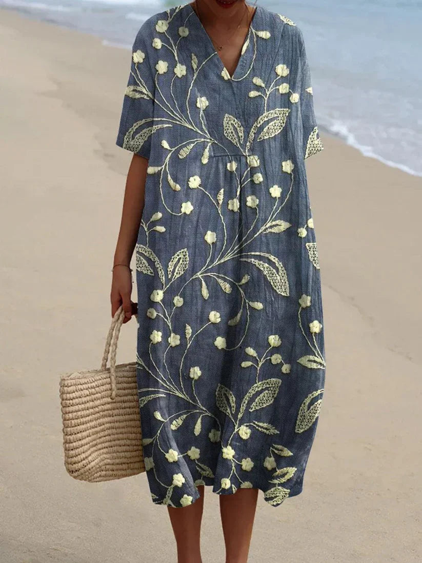 IVY | ELEGANT FLORAL TUMMY-COVERAGE COTTON DRESS