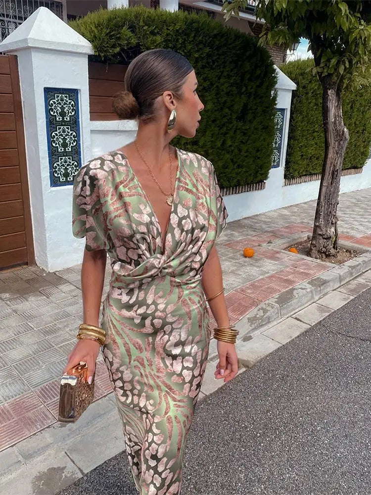 CLARANDRA | ELEGANT COPPER TUMMY-COVERAGE MIDI DRESS
