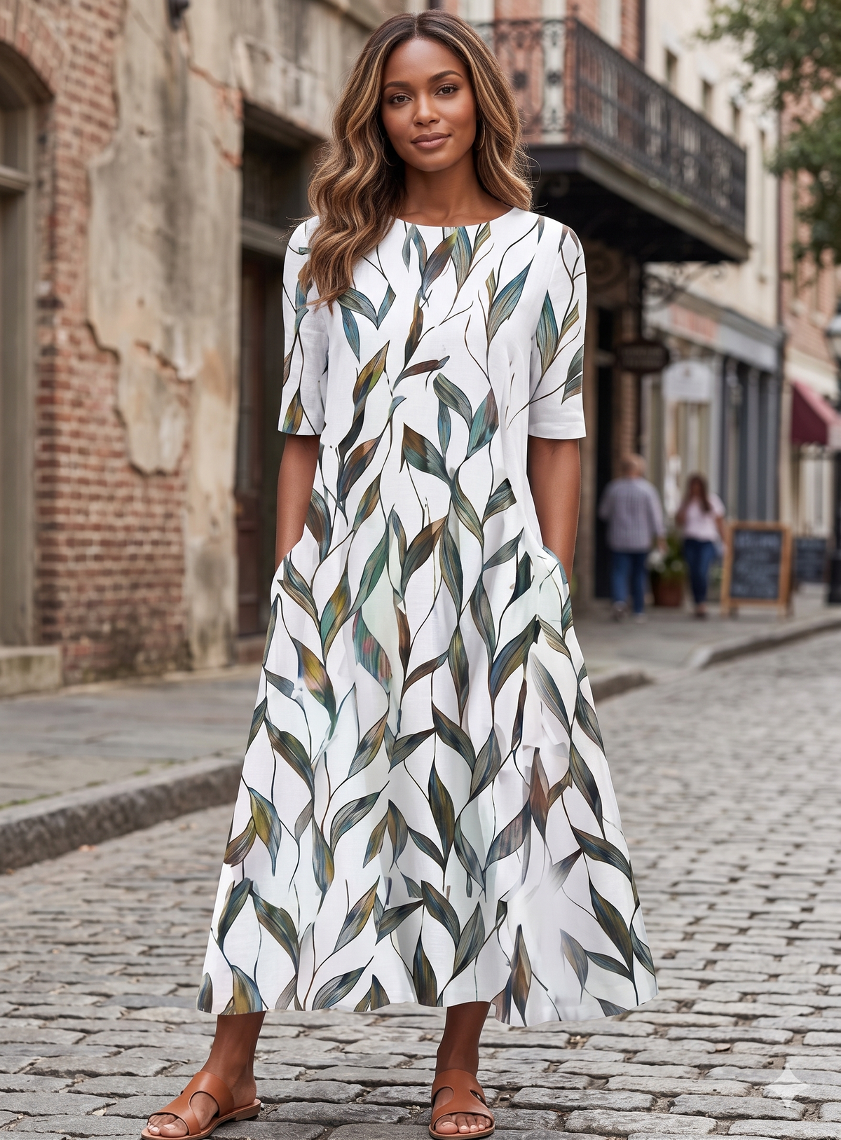 CHLOE | ELEGANT LEAF PRINT TUMMY-COVERAGE DRESS