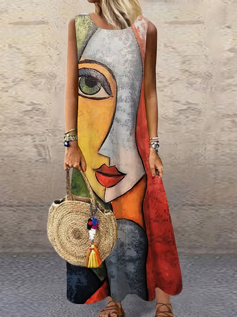 ISOLDE | ELEGANT ABSTRACT TUMMY-COVERAGE DRESS