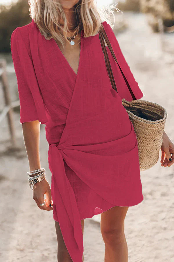 EDITH | WRAP-STYLE V-NECK TUMMY-COVERAGE MINI DRESS
