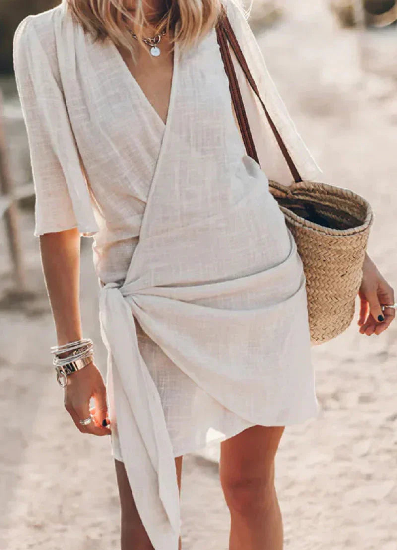 EDITH | WRAP-STYLE V-NECK TUMMY-COVERAGE MINI DRESS