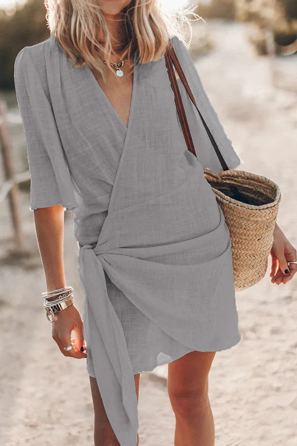 EDITH | WRAP-STYLE V-NECK TUMMY-COVERAGE MINI DRESS
