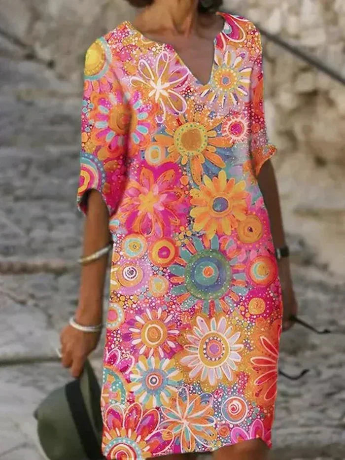 QUINN | ELEGANT FLORAL TUMMY-COVERAGE EVENING DRESS