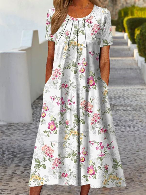 MAVIS | ELEGANT FLORAL TUMMY-COVERAGE SUMMER DRESS