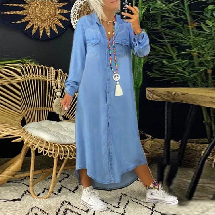 YELENA | ELEGANT TUMMY-FLATTERING DENIM DRESS