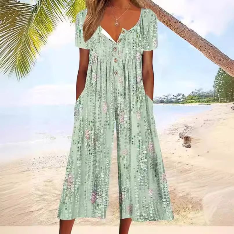 ISABELLA | ELEGANT LEAF PRINT TUMMY-COVERAGE JUMPSUIT