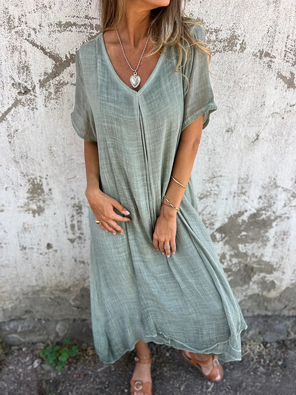 AMY | ELEGANT V-NECK TUMMY-COVERAGE DRESS