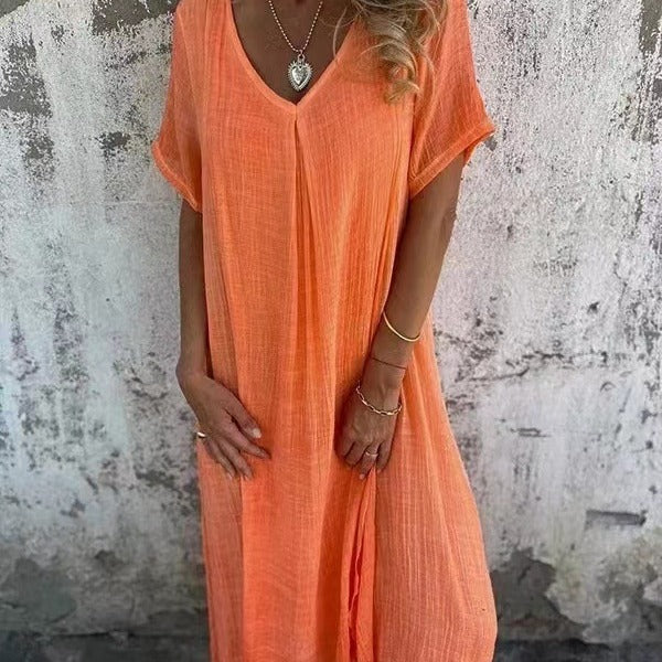 AMY | ELEGANT V-NECK TUMMY-COVERAGE DRESS