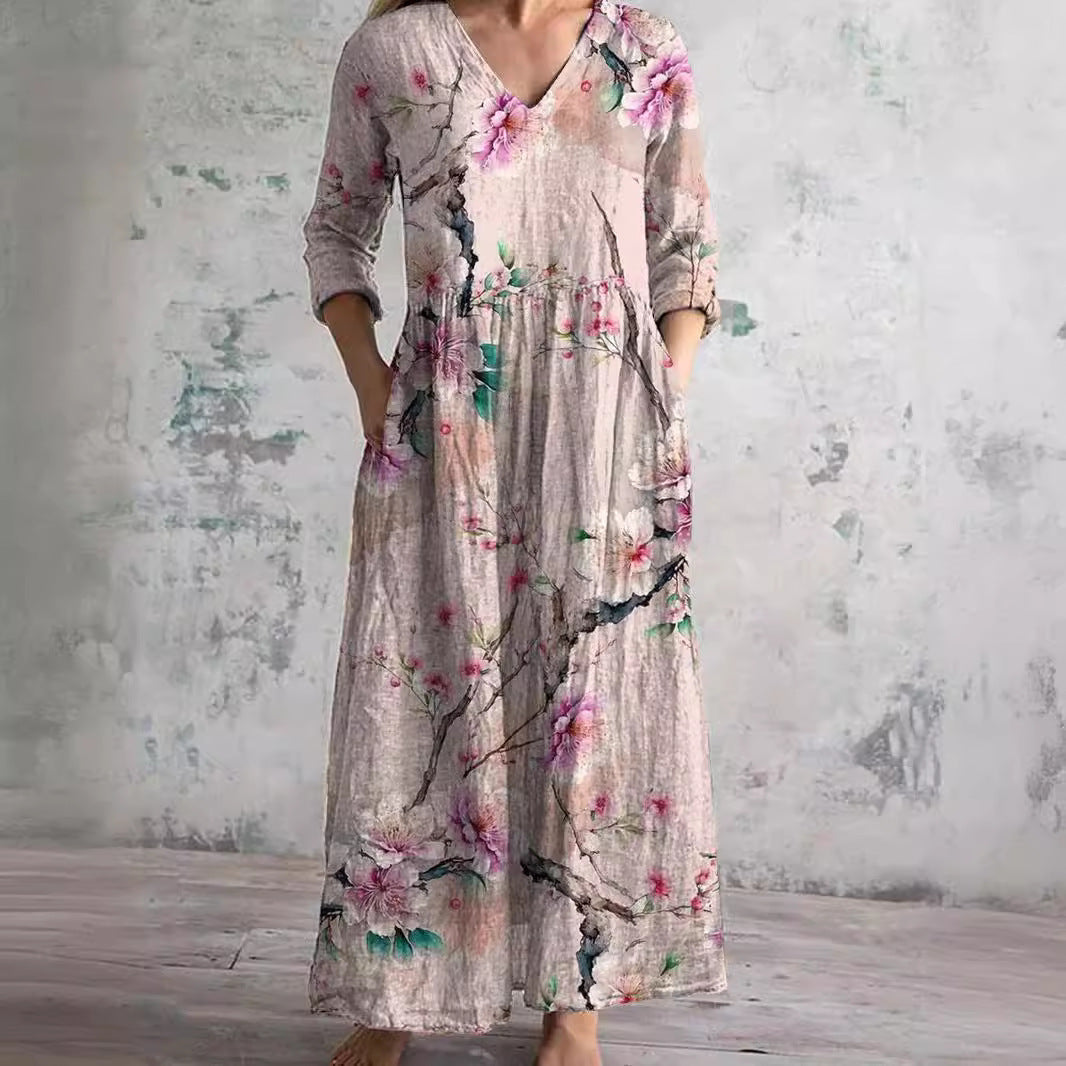 ELINOR | ELEGANT FLORAL TUMMY-COVERAGE SUMMER DRESS