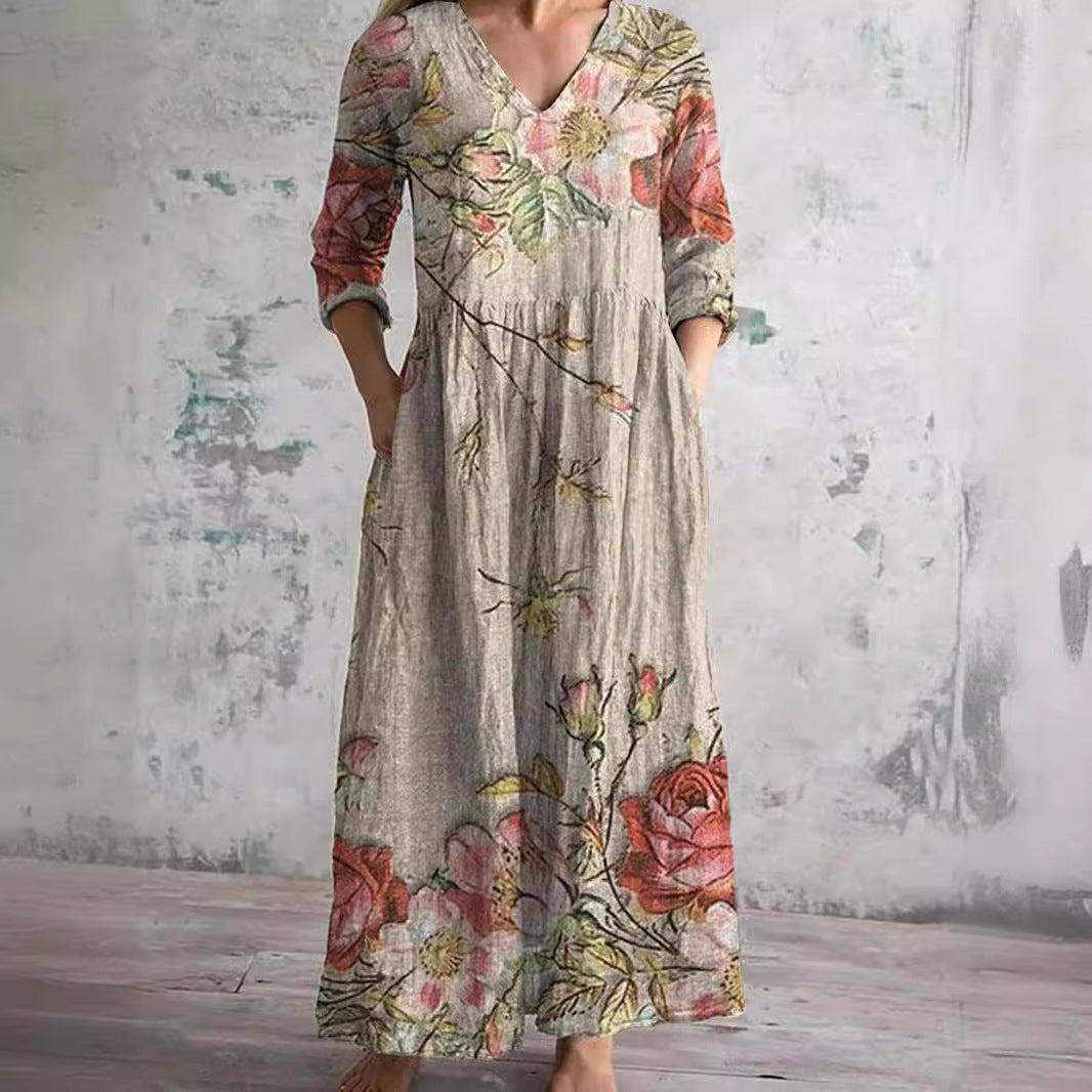 ELINOR | ELEGANT FLORAL TUMMY-COVERAGE SUMMER DRESS