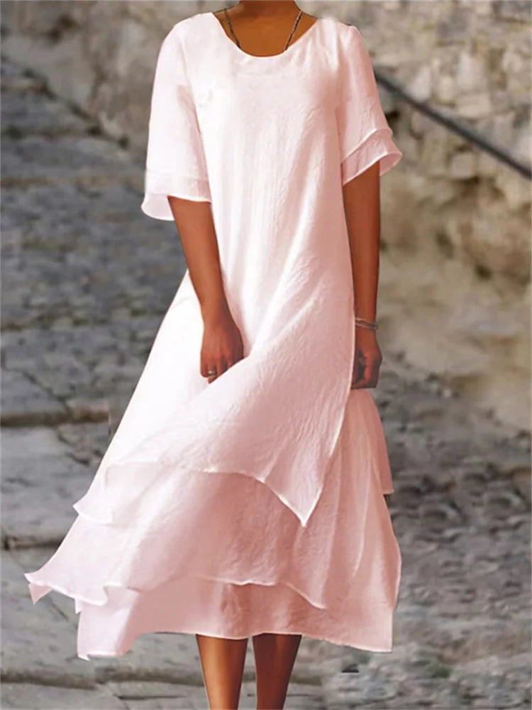 LUCIA | ELEGANT RUFFLED TUMMY-COVERAGE MIDI DRESS