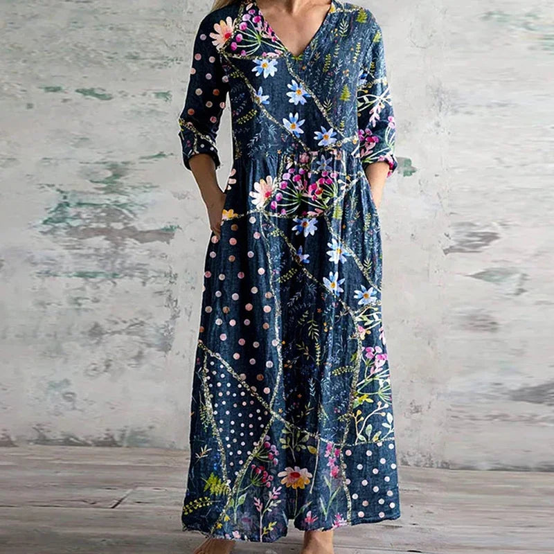 ELINOR | ELEGANT FLORAL TUMMY-COVERAGE SUMMER DRESS