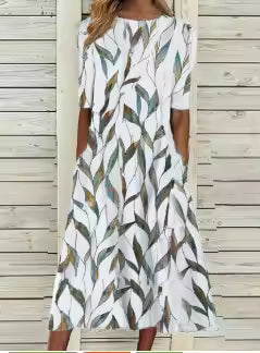 CHLOE | ELEGANT LEAF PRINT TUMMY-COVERAGE DRESS