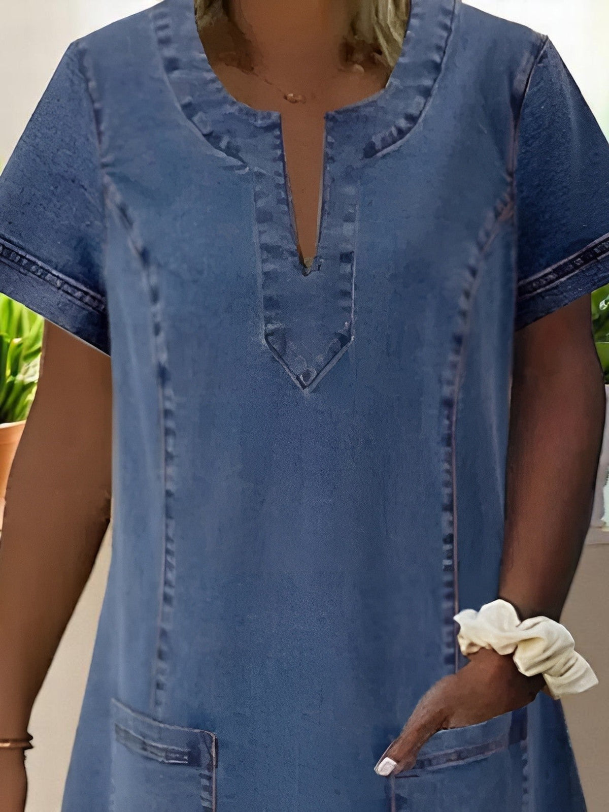 MARGARET | ELEGANT DENIM-INSPIRED TUMMY-COVERAGE DRESS