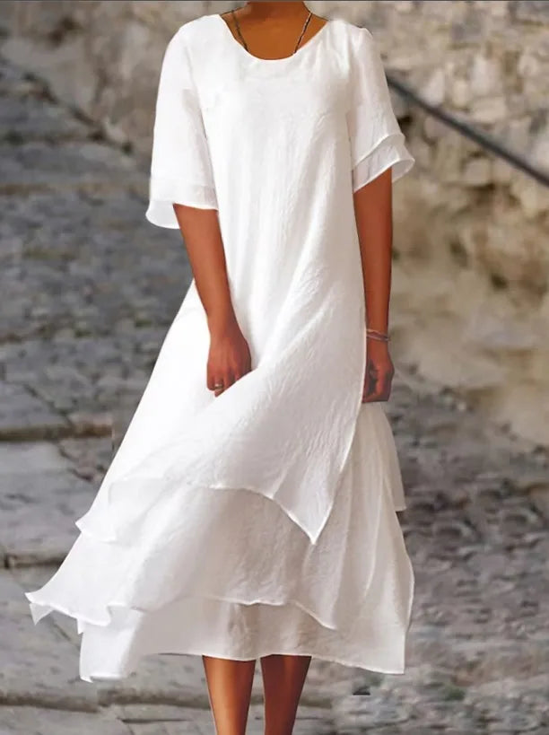 LUCIA | ELEGANT RUFFLED TUMMY-COVERAGE MIDI DRESS