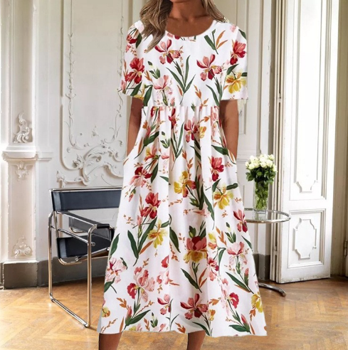 EDITH | ELEGANT FLORAL TUMMY-COVERAGE MIDI DRESS