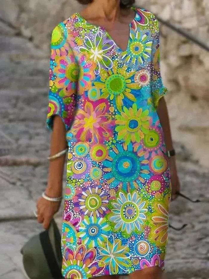 QUINN | ELEGANT FLORAL TUMMY-COVERAGE EVENING DRESS