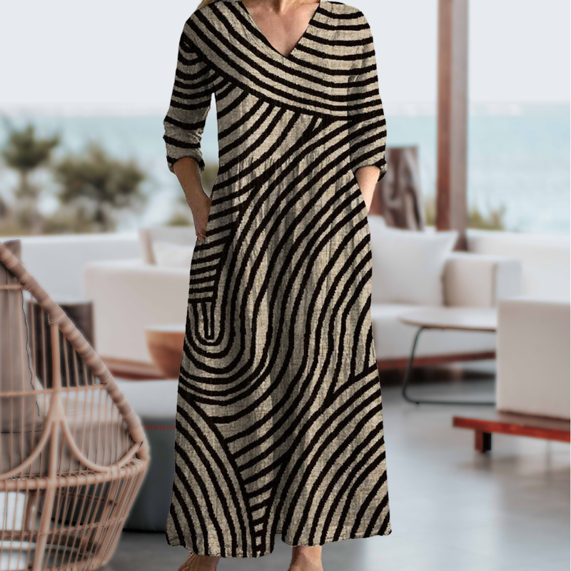 ROBYN | CURVED STRIPE TUMMY-COVERAGE MAXI DRESS
