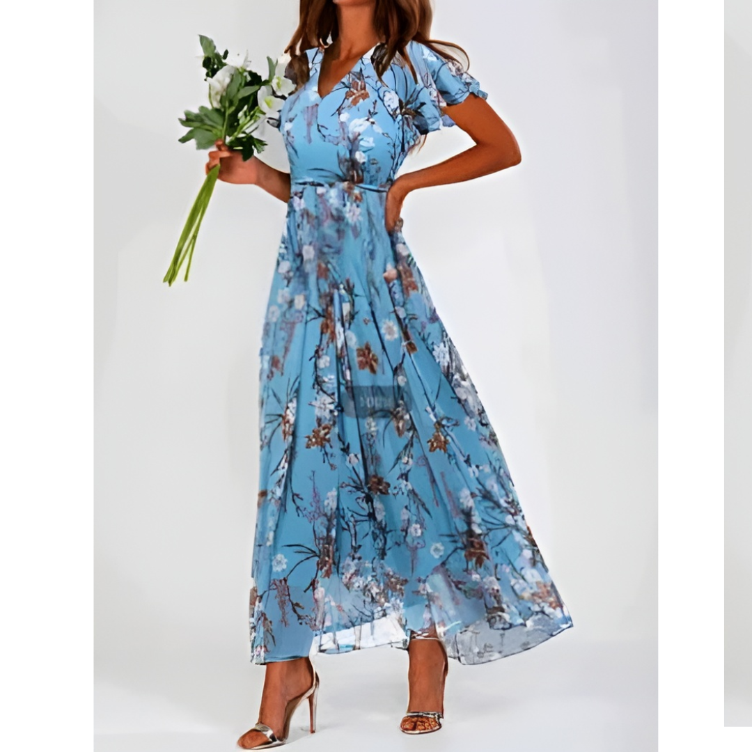 ERICA | ELEGANT FLORAL TUMMY-COVERAGE MAXI DRESS