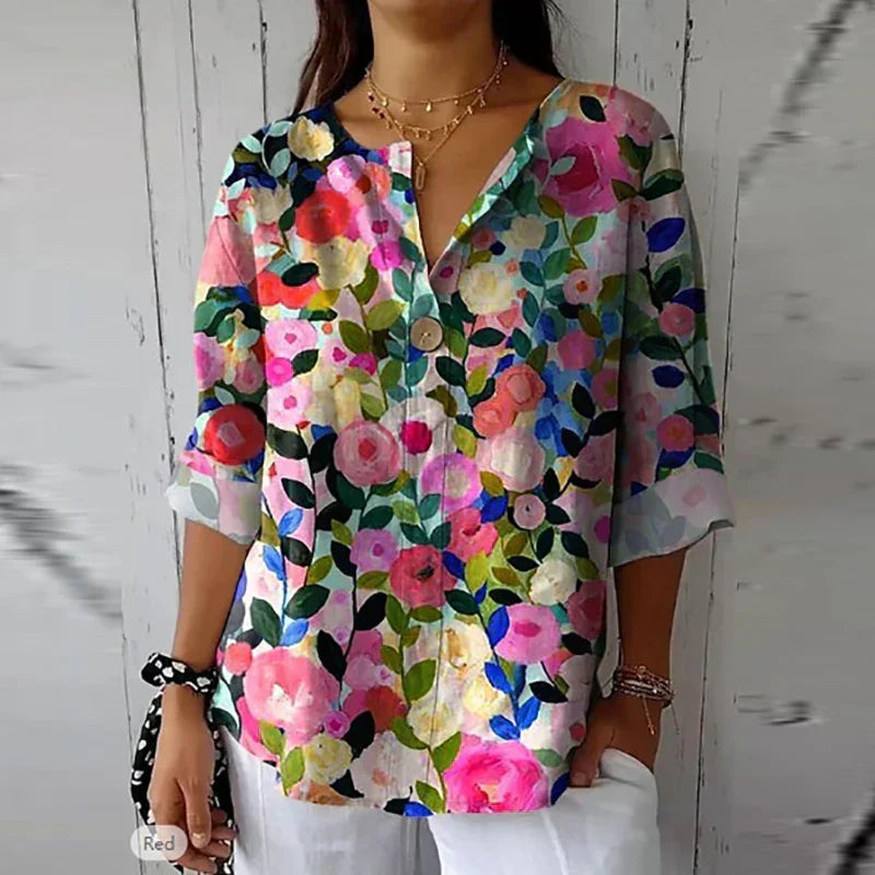 MARCELLE | ELEGANT LINEN-COTTON BLOUSE WITH FLORAL PRINT