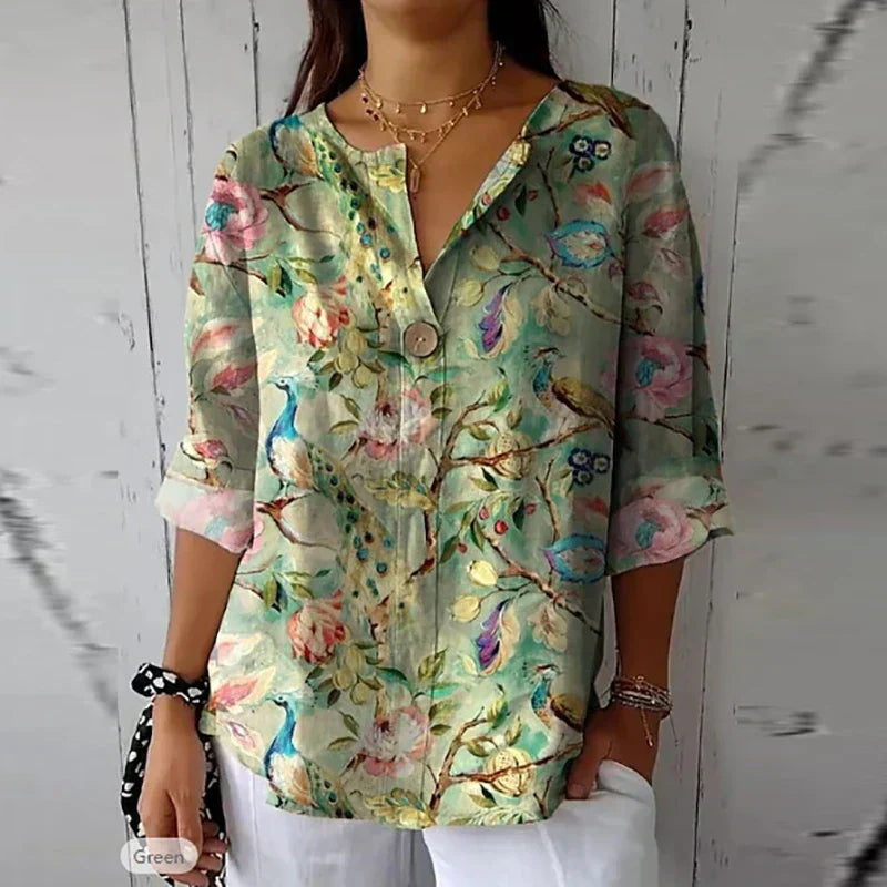 MARCELLE | ELEGANT LINEN-COTTON BLOUSE WITH FLORAL PRINT