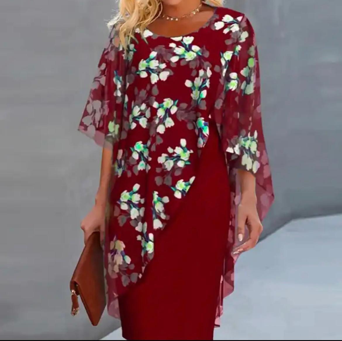 GRACE | ELEGANT FLORAL TUMMY-COVERAGE DRESS