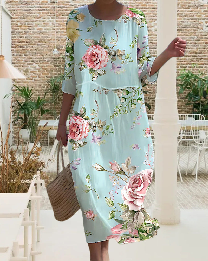 ALEX | ELEGANT FLORAL TUMMY-COVERAGE MAXI DRESS