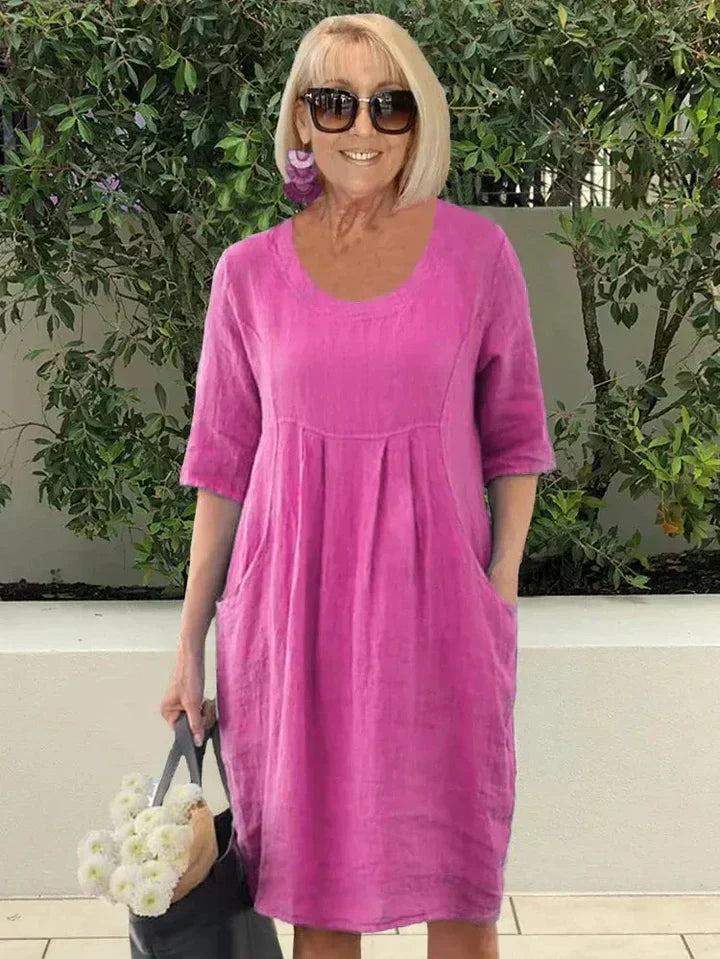 JANE | ELEGANT COTTON-LINEN TUMMY-COVERAGE DRESS