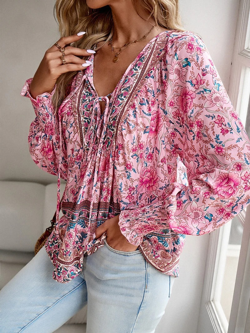 AGNES | FLORAL BUTTON-DOWN BLOUSE WITH LOOSE FIT
