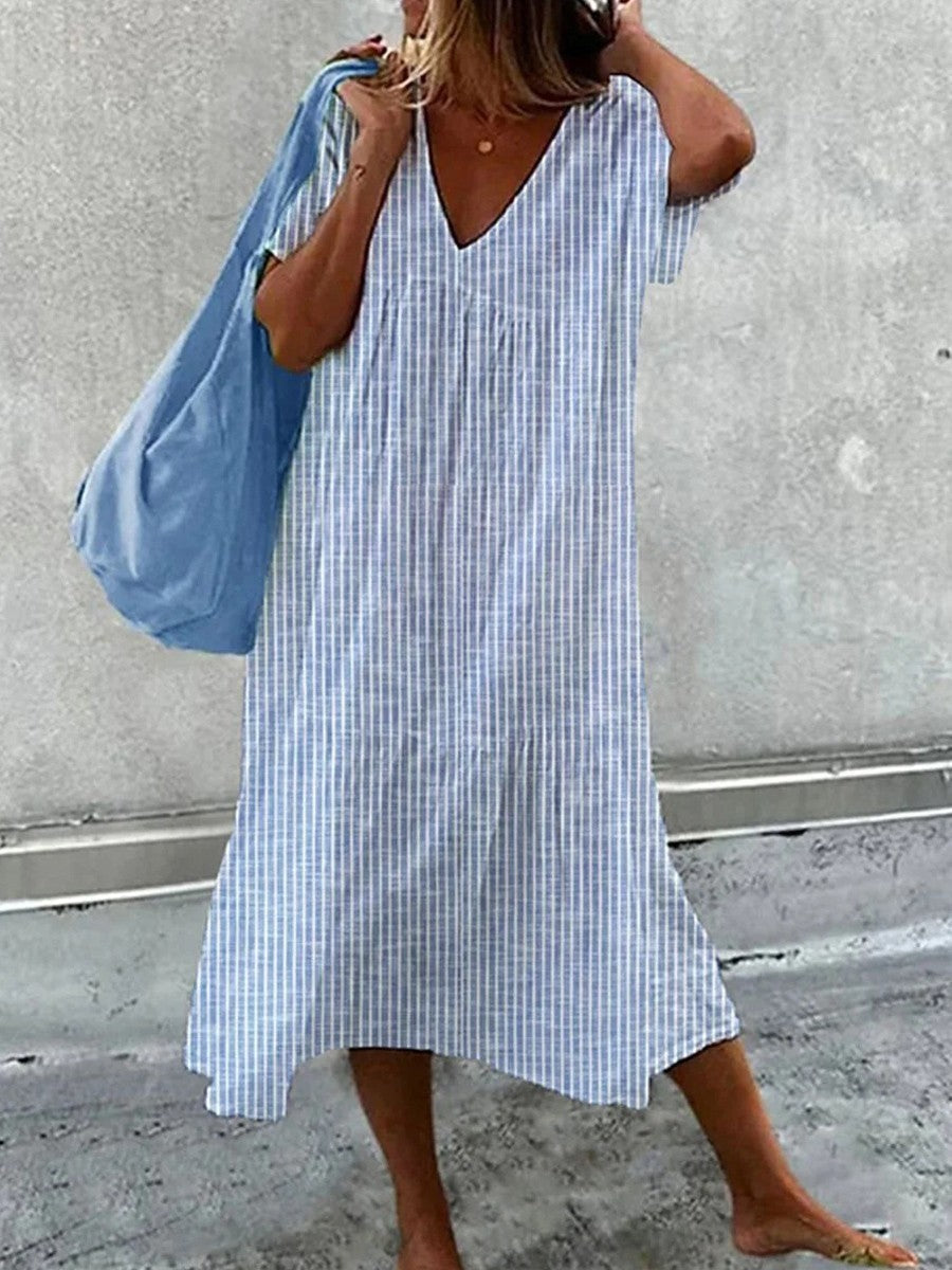 SILVIA | ELEGANT STRIPED TUMMY-COVERAGE MIDI DRESS