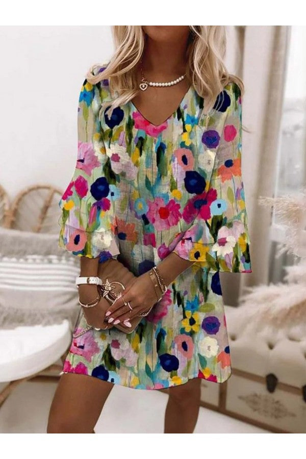 TATIANA | ELEGANT FLORAL TUMMY-COVERAGE MINI DRESS