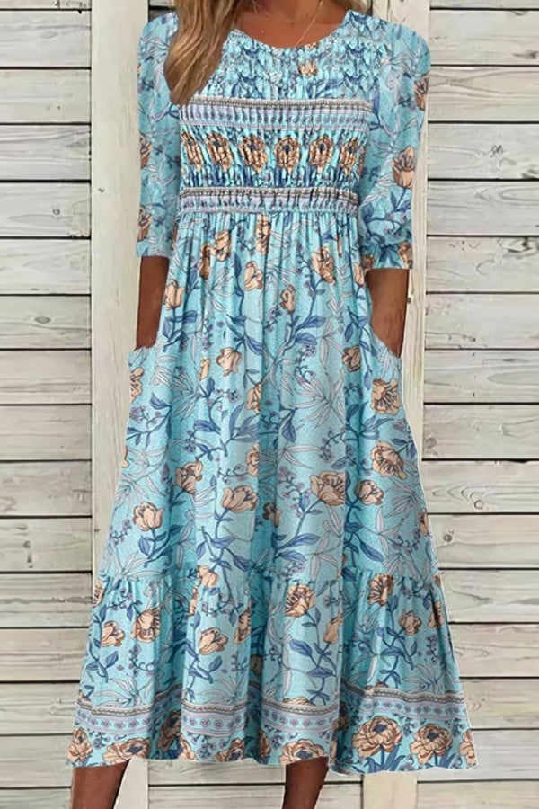 FLORA | ELEGANT FLORAL TUMMY-COVERAGE MIDI DRESS