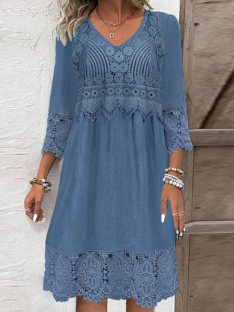 STEPHANIE | ELEGANT LACE-TRIM TUMMY-COVERAGE DRESS