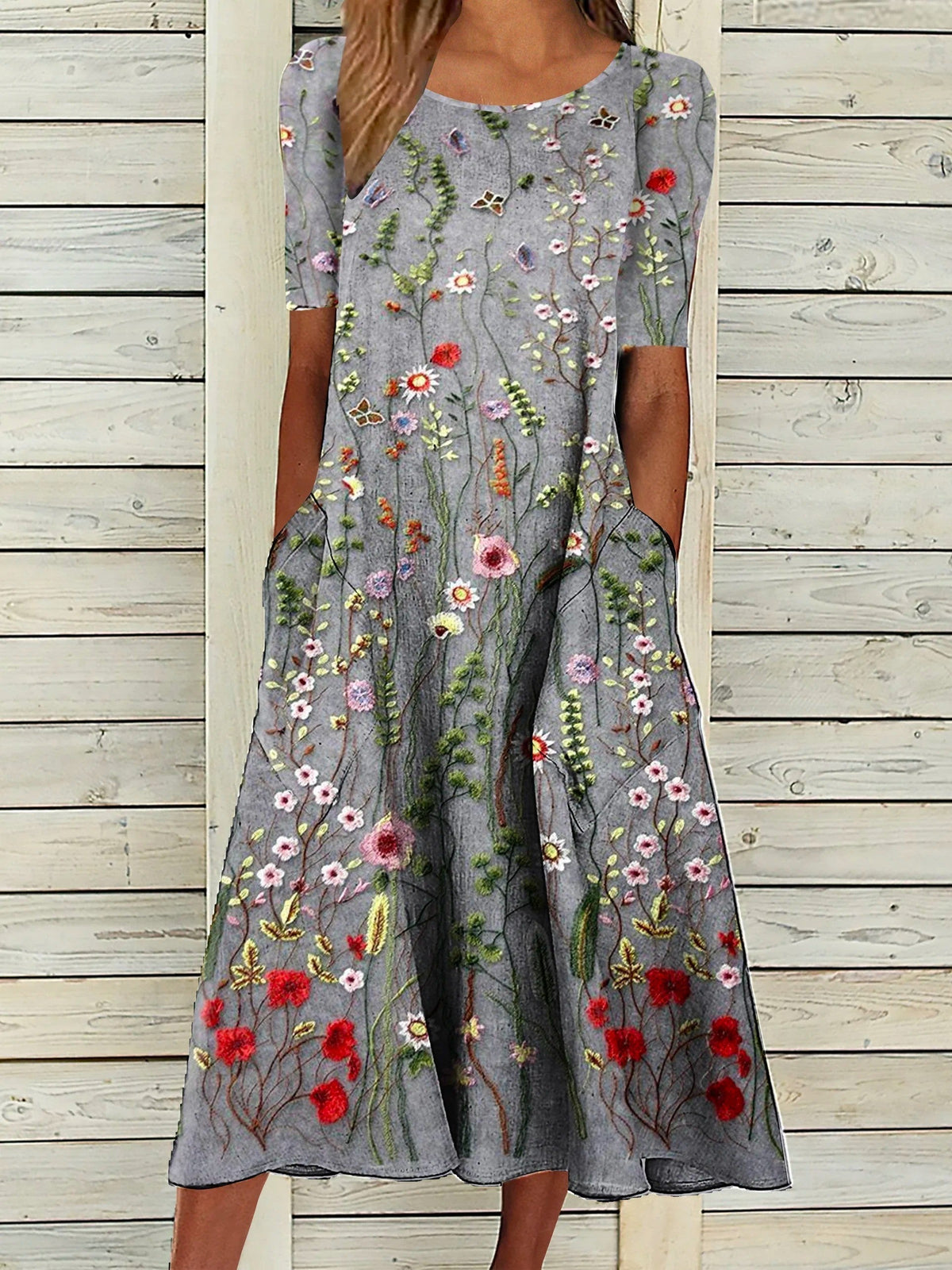 WENDY | ELEGANT FLORAL TUMMY-COVERAGE MIDI DRESS