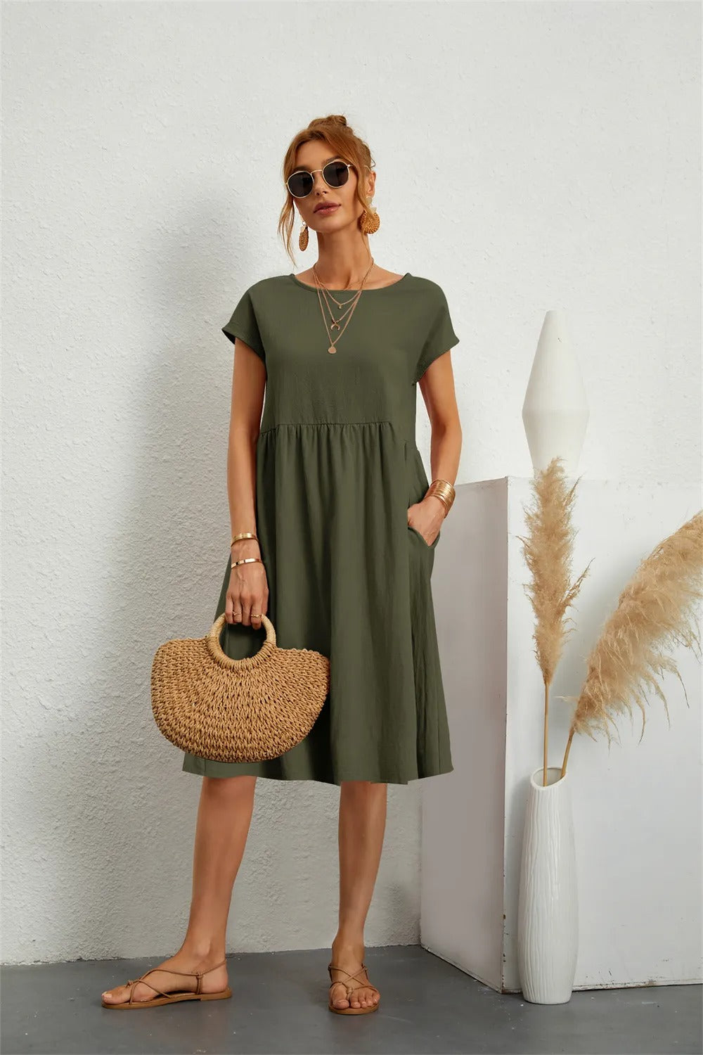 MILENA | ELEGANT DRAPED DRESS WITH FLATTERING TUMMY COVERAGE