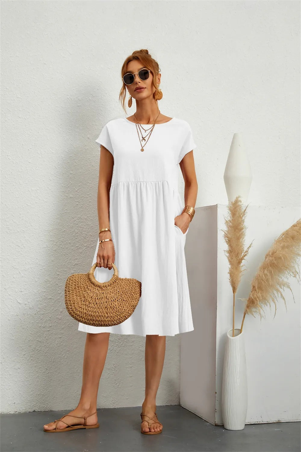 MILENA | ELEGANT DRAPED DRESS WITH FLATTERING TUMMY COVERAGE