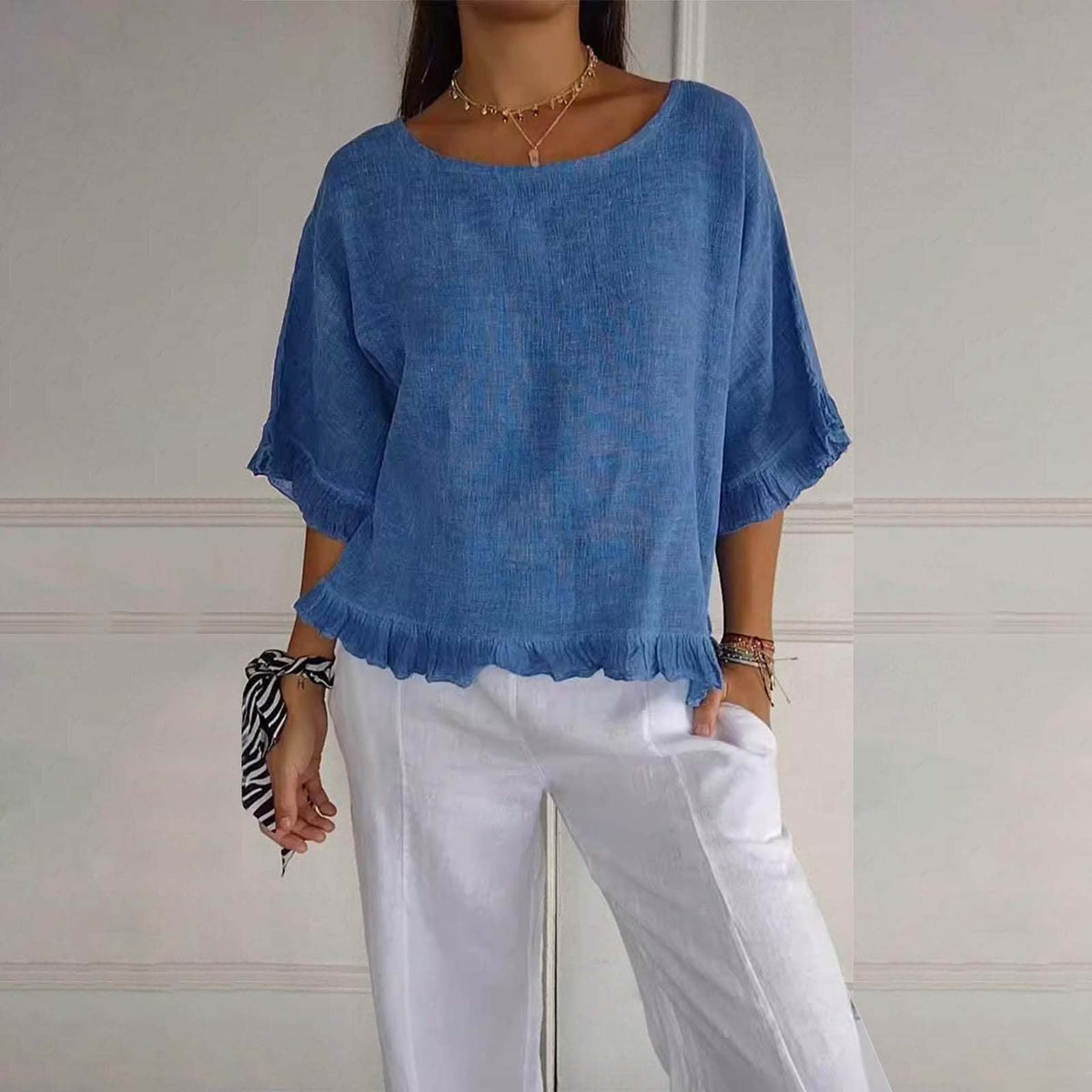 DIANE | ELEGANT TAILORED ROUND NECK BLOUSE
