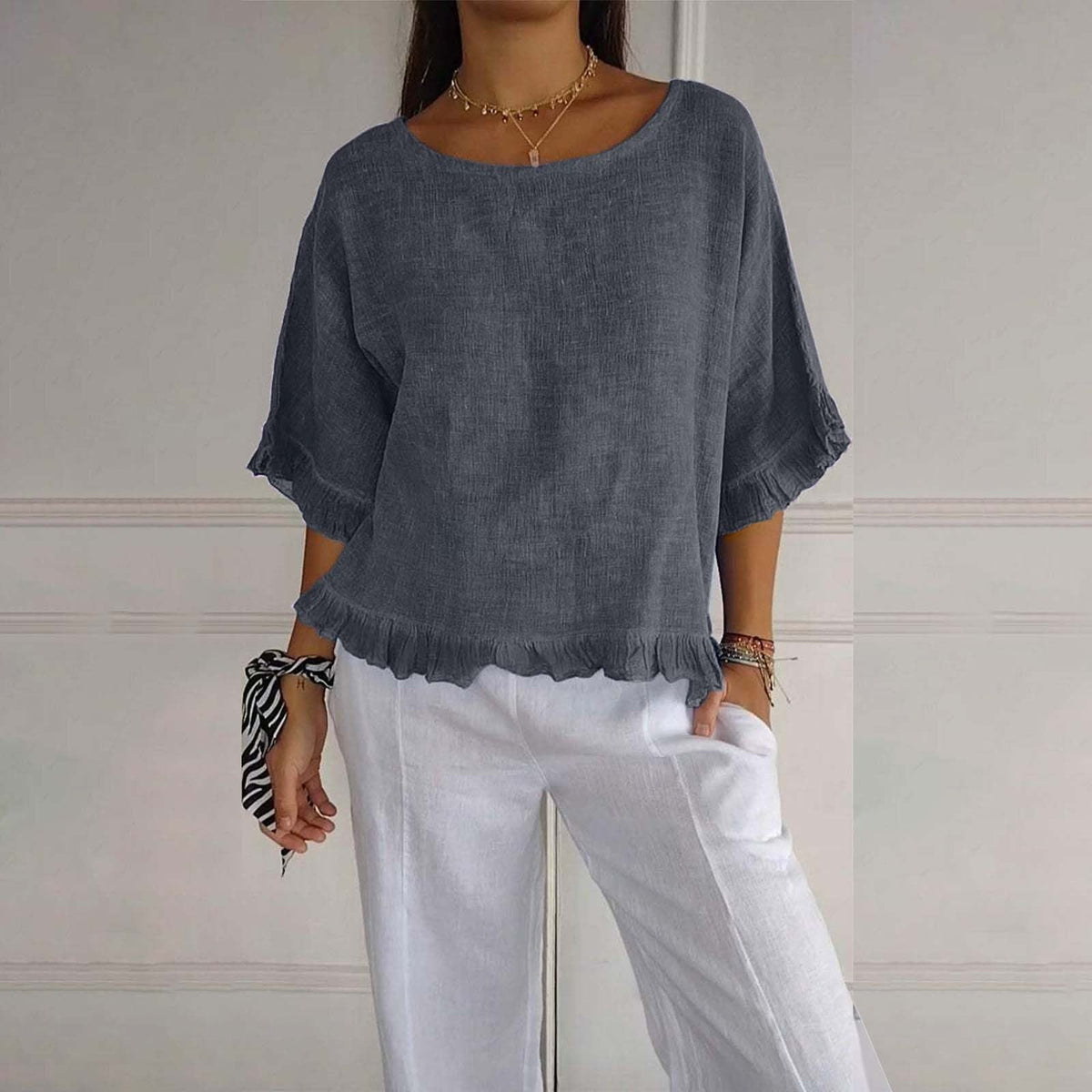 DIANE | ELEGANT TAILORED ROUND NECK BLOUSE