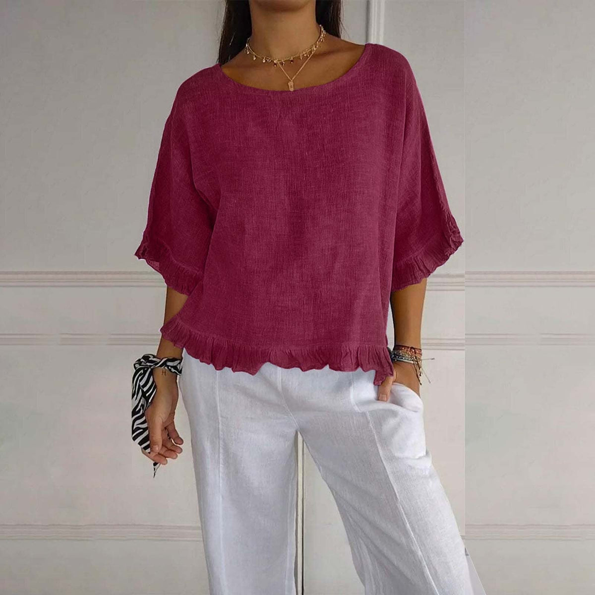 DIANE | ELEGANT TAILORED ROUND NECK BLOUSE